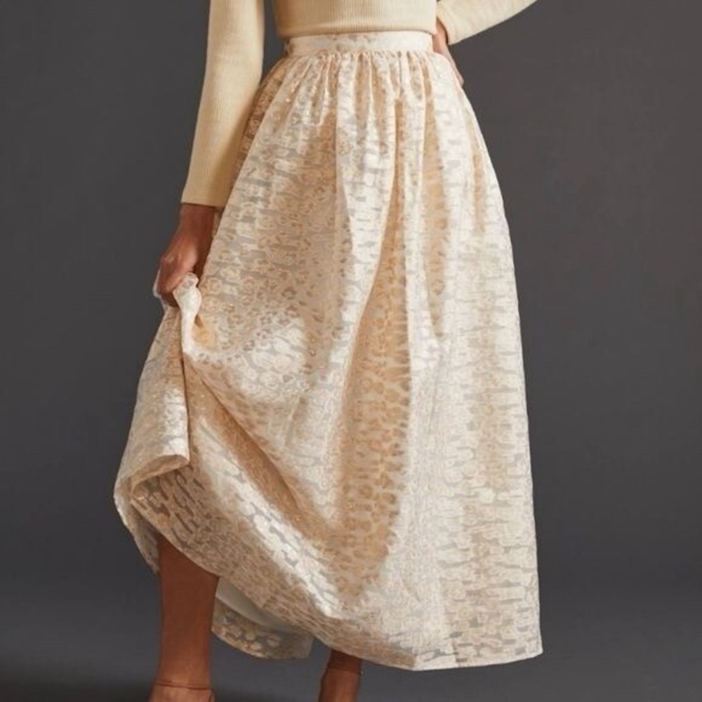 Anthropologie Pankaj & Nidhi Metallic Burnout Wedding Shimmer Maxi Skirt Size Xs - Picture 2 of 15